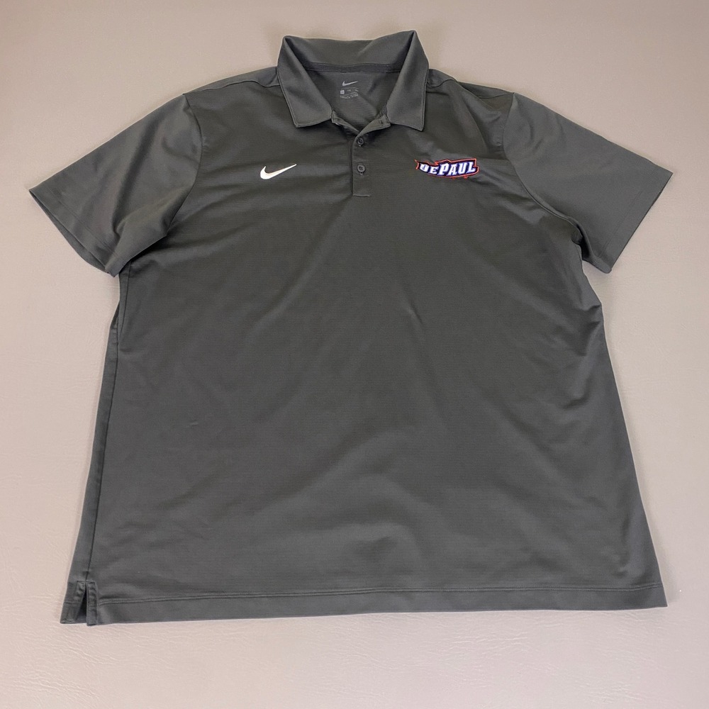 DePaul Blue Demons Performance Polo Shirt Nike Men's Size XXL Gray Short Sleeve